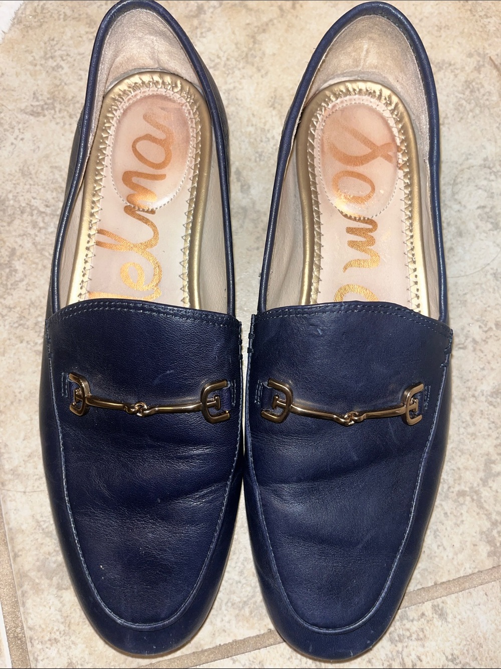 Sam Edelman Loraine Navy Leather Loafers Horsebit Flats Women’s Size 6